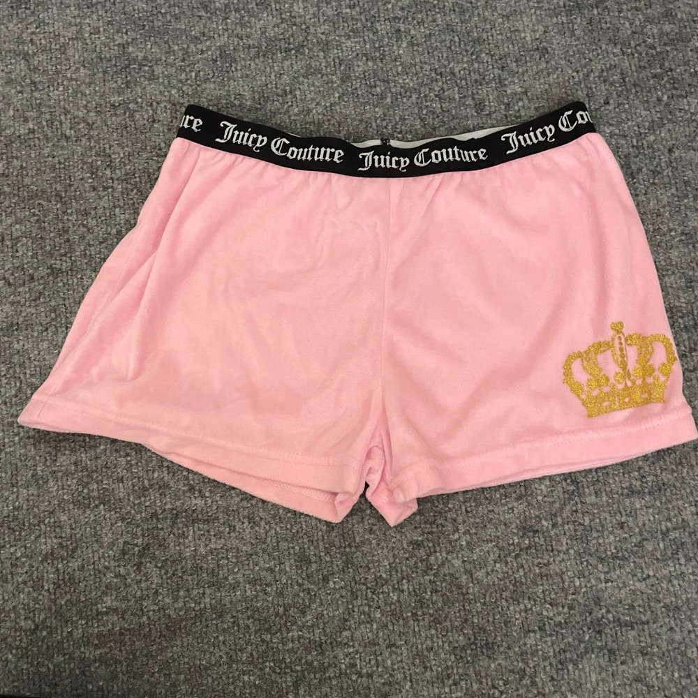 Juicy Couture Pink Velour Sleep Shorts Lounge Shorts Gold Crown Logo Size 7/8